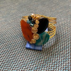 Simple Treasure Copper Wire Adjustable Stone & Beads Cuff Bracelet